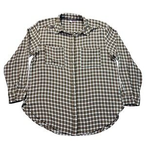 Pilcro Women's‎ Medium M Brown Plaid Long Sleeve Button Up Flannel Shirt Boho